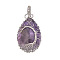 Natural Amethyst Pendants, Teardrop, Wire Wrapped, 48x25mm