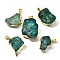 Raw Rough Natural Dyed Quartz Crystal Pendants, Nuggets Charms, with Brass Findings, Light Gold, Green, 21~45x18~39x8~19mm, Hole: 7x4.5mm