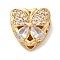 Rack Plating Brass Micro Pave Cubic Zirconia Beads, with Glass, Long-Lasting Plated, Lead Free & Cadmium Free, Triangle with Butterfly, Golden, 11.5x12x7mm, Hole: 1.8mm