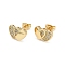 Brass Micro Pave Clear Cubic Zirconia Stud Earrings for Women, Heart, Real 18K Gold Plated, 8x13mm