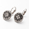 316 Surgical Stainless Steel Leverback Earrings, Flat Round, with Rhinestones, Antique Silver, 24x14x3.5mm, Pin: 0.8mm