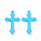 Opaque Acrylic Pendants, Cross, Deep Sky Blue, 36x22x3mm, Hole: 1.6~2mm, about 1040pcs/500g