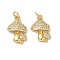 Brass Micro Pave Cubic Zirconia Pendants, Mushroom, with Jump Ring, Golden, 18x11.5x4mm