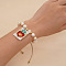 Summer Handmade Glass Seed Beaded Charm Bracelets, Imitation Pearl Beads Braided Bead Bracelets for Women, Rectangle with Heart, White, Inner Diameter: 11 inch(28cm)