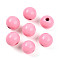 Painted Natural Wood Beads, Round, Pink, 16mm, Hole: 4mm