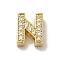 Brass Micro Pave Cubic Zirconia Beads, Lead Free & Cadmium Free, Long-Lasting Plated, Real 18K Gold Plated, Letter N, 12x10x5mm, Hole: 8.5x2mm