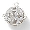 Rack Plating Brass Clear Cubic Zirconia Bead Cage Pendants, Hollow Round Cage Charms for Chime Ball Pendant Necklaces Making, Long-Lasting Plated, Lead Free & Cadmium Free, Platinum, 25x25x22mm, Hole: 3mm, Inner Diameter: 16.5mm
