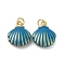 Brass Enamel Pendants, Rack Plating, Long-Lasting Plated, with Jump Ring, Cadmium Free & Lead Free, Shell Shape Charm, Real 18K Gold Plated, Steel Blue, 19x15.5x6mm, Hole: 3.5mm