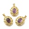 Natural Amethyst Pendants, Rack Plating Golden Tone Brass Oval Charms, Long-Lasting Plated, 18x14x6mm, Hole: 3.5x3mm