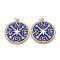 Eco-Friendly Brass Micro Pave Clear Cubic Zirconia Enamel Pendants, with Jump Ring, Long-Lasting Plated, Flat Round with Star 
and Letter Pattern, Real 18K Gold Plated, Medium Blue, 28x25x3mm, Jump Ring: 5x0.8mm, 3.5mm Inner Diameter