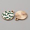 Christmas Themed Alloy Enamel Pendants, Golden, Flat Round with Vortex Pattern, Dark Green, 18x15x1.3mm, Hole: 1.6mm