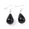 Natural Black Onyx Dangle Earrings, with Brass Earring Hooks, Drop, Platinum, 43x13~15mm, Pin: 0.5mm