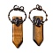 Natural Tiger Eye & Amethyst Sword Shape Big Pendants, with Brass Rings, Red Copper, 66~73x30~31x11.5~12mm, Hole: 6mm