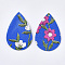 PU Leather Big Pendants, teardrop, with Flower Pattern, Medium Blue, 55x35x2mm, Hole: 2mm