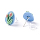 Set di orecchini a bottone con tulipano e fiocco e resina smaltata rotonda per ragazze donne EJEW-D278-15S-3