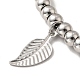 304 Stainless Steel Leaf Charm Bracelet with 201 Stainless Steel Round Beads for Women BJEW-B057-18P-3
