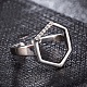 調節可能なステンレス鋼の指輪  カフスリング  オープンリング  キュービックジルコニア付き  六角  ステンレス鋼色  透明  15x13mm RJEW-EE0002-01P-1