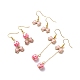3 paio di 3 ciondoli smaltati in lega rosa stile e orecchini pendenti con perline in resina EJEW-JE05030-04-1
