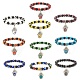 Bracelet extensible en perles rondes en turquoise synthétique (teint) et lampadaire mauvais œil avec breloque main hamsa pour femmes BJEW-JB07836-1