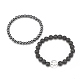 2Pcs 2 Style Natural Lava Rock & Synthetic Hematite Round Beaded Stretch Bracelets Set with Alloy Peace Sign BJEW-JB08311-4