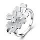 Classic Silver Plated Brass Frosted Flower Finger Rings for Lady RJEW-BB00741-8-1
