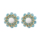 Женские серьги-гвоздики из цветочного стекла с бисером и натуральным нефритом машан EJEW-MZ00208-01-3