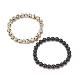 2Pcs 2 Style Natural Golden Sheen Obsidian & Dalmatian & Synthetic Black Stone Round Beaded Stretch Bracelets Set BJEW-JB08187-4