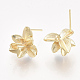 Brass Stud Earring Findings, with Loop, Real 18K Gold Plated, Nickel Free, Flower, 13.5x15mm, Hole: 1.4mm, Pin: 0.8mm