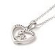 Rhodium Plated 925 Sterling Silver Rabbit with Heart Pendant Necklace with Clear Cubic Zirconia for Women NJEW-E034-01P-3