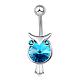 Piercing Jewelry Real Platinum Plated Brass Cubic Zirconia Owl Navel Ring Navel Ring Belly Rings AJEW-EE0001-33C-1