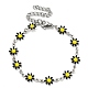 304 Stainless Steel Flower Link Chain Bracelets with Enamel BJEW-E088-02P-2