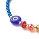 Плоский круглый браслет лэмпворк с плетеными бусинами от сглаза BJEW-JB07234-05-5