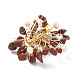 Broche de flor con cuentas de perlas y virutas de jaspe rojo natural JEWB-BR00098-02-4