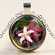 Glass Fantasy Underwater World Pink Starfish/Sea Stars Time Gem Pendant Necklaces NJEW-N0051-001H-02-1