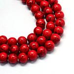 Turchese sintetico fili gemma perline, tondo, tinto, rosso, 4.5~5x4~4.5mm, Foro: 1 mm, circa 92pcs/filo, 15.7 pollice