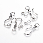 Tibetan Style S Hook Clasps, Cadmium Free & Lead Free, Antique Silver, S Hook: 38x16x8mm, Ring: 8mm, Hole: 5mm