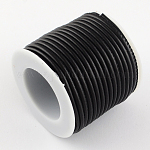 Imitation cordons ronds de cuir avec des cordes de coton à l'intérieur, noir, 3mm, environ 8.74 yards (8 m)/rouleau