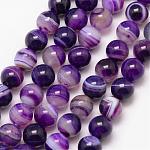 Natural Striped Agate/Banded Agate Bead Strands, Round, Grade A, Dyed & Heated, Indigo, 8mm, Hole: 1mm, about 47pcs/strand, 15 inch