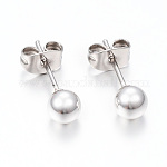 304 Stainless Steel Stud Earrings, Hypoallergenic Earrings, with Ear Nuts, Round, Silver, 14x3mm, Pin: 0.8mm, 12pairs/card