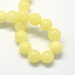 Chapelets de perles de pierres en jade jaune teinte, ronde, champagne jaune, 8mm, Trou: 1mm, Environ 50 pcs/chapelet, 15.7 pouce