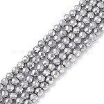 Chapelets de perles en hématite synthétique sans magnétiques, placage sous vide, facette, ronde, platinée, 6mm, Trou: 1mm, Environ 37~38 pcs/chapelet, 7.9 pouce