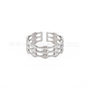 304 Stainless Steel Bamboo Shape Open Cuff Ring for Women RJEW-S405-201P