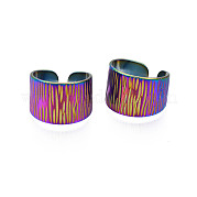 Ion Plating(IP) Rainbow Color 304 Stainless Steel Texture Open Cuff Ring RJEW-S405-258M