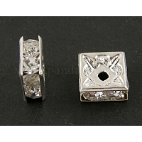 Brass Rhinestone Spacer Beads, Grade A, Rondelle, Silver Color Plated,  Size: about 6mm in diameter, 3mm thick, hole: 1.5mm