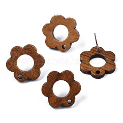 Risultati di orecchini a bottone in legno di noce, con foro e perno in acciaio inox 304, fiore vuoto, Perù, 17.5x17.5mm, Foro: 1.6 mm, ago :0.7mm