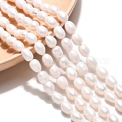 Hebras de perlas de agua dulce cultivadas naturales, arroz, blanco cremoso, 5~9.5x5~7.5mm, agujero: 0.5 mm, aproximamente 47~49 pcs / cadena, 13.98~14.37 pulgada (35.5~36.5 cm)