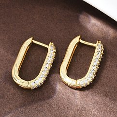 Boucle d'oreille créole ovale en laiton avec micro pavé de zircones cubiques transparentes, crémaillère plaquage, Plaqué longue durée, sans cadmium et sans plomb, véritable 18k plaqué or, 18x11.5x3mm