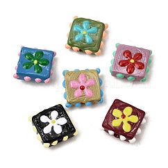 Cuentas de esmalte hechas a mano, cuadrado irregular con flor, color mezclado, 17.5x17.5x7mm, agujero: 1~1.5 mm