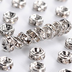 Grado de latón un Diamante de imitación entrepieza de abalorios, rerondana plana, sin níquel, Platino, cristal, 4x2mm, agujero: 0.8 mm