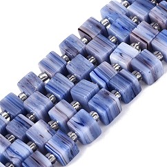 Hebras de cuentas de murano nepales hechas a mano, Forma de caja de cubo 3d, azul aciano, 5.5x6x5.5mm, agujero: 1 mm, aproximamente 51~53 pcs / cadena, 15.59''~16.26'' (39.6~41.3 cm)